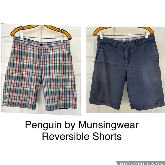 𝅺Men's Reversible Shorts Penguin by Munsingwear  Multicolor Plaid Size 30 - Picture 1 of 8